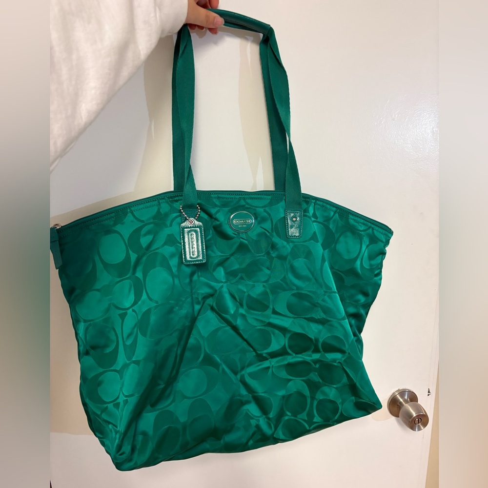 Coach Signature Getaway Weekender Tote Teal Green NWOT